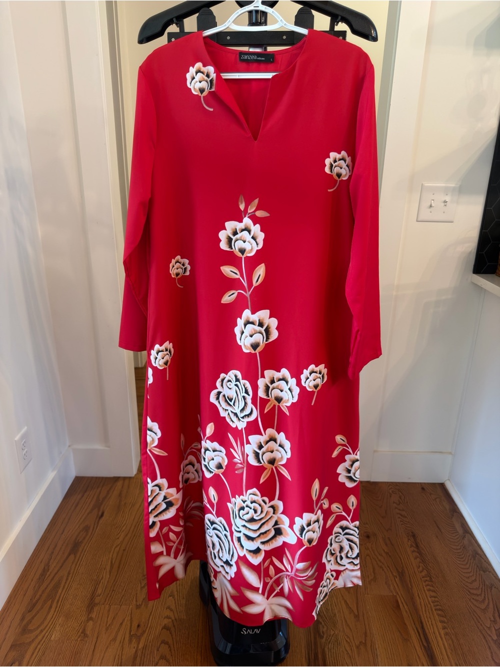 Zanzea Red Maxi Dress with White Floral Print